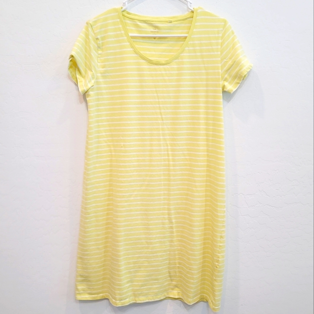 💕 The Basics Yellow & White Striped T-Shirt Dress Women's Size Medium